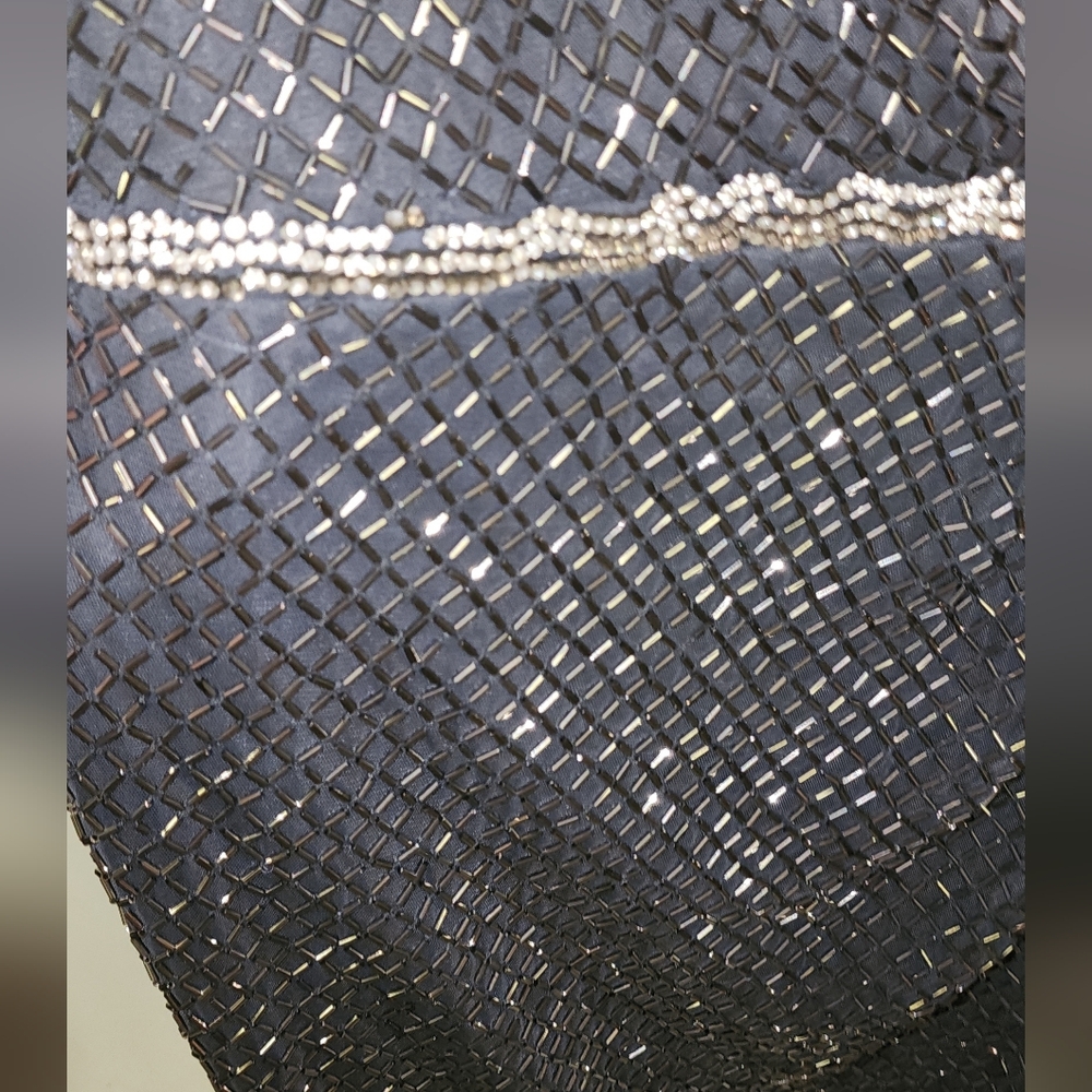 NWT- Mac Duggal Gray Beaded Wrap Over Puff Sleeve Dress Sz 14 - Picture 8 of 12